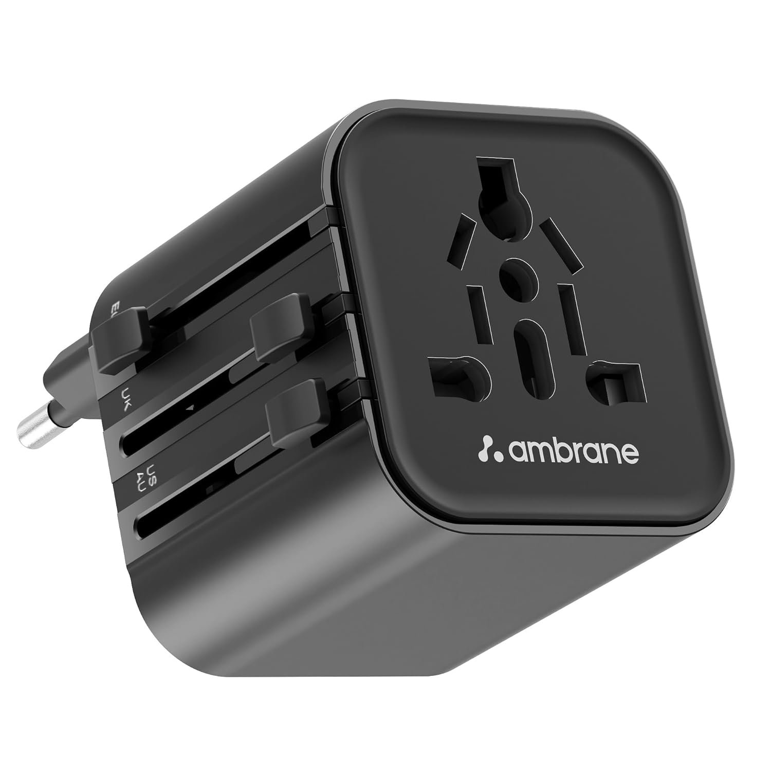 Ambrane universal travel adapter with multiple plug options and 2500W power output