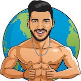 A circular cartoon avatar of YouTuber Passenger Paramvir, showing a shirtless, muscular man giving a thumbs up in front of a blue and green globe.