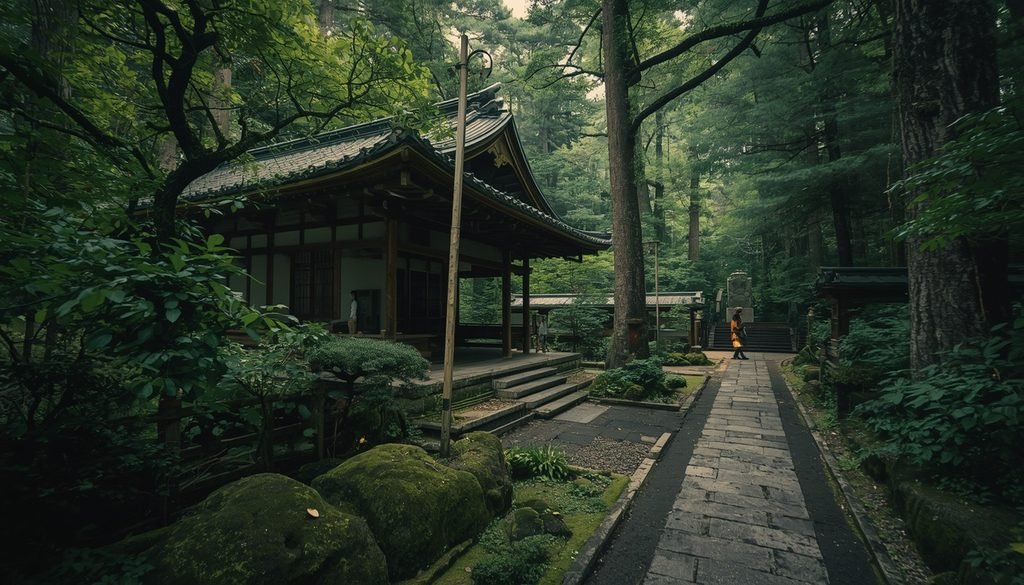Quiet garden and traditional architecture at Honen-in Temple Kyoto