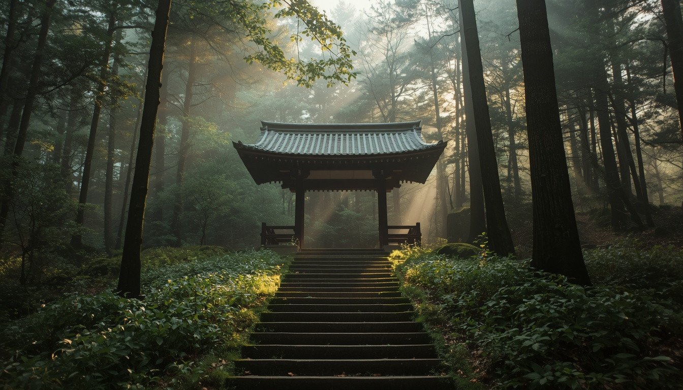 Rustic thatched-roof gate at Hōnen-in Temple surrounded by forest in Kyoto"