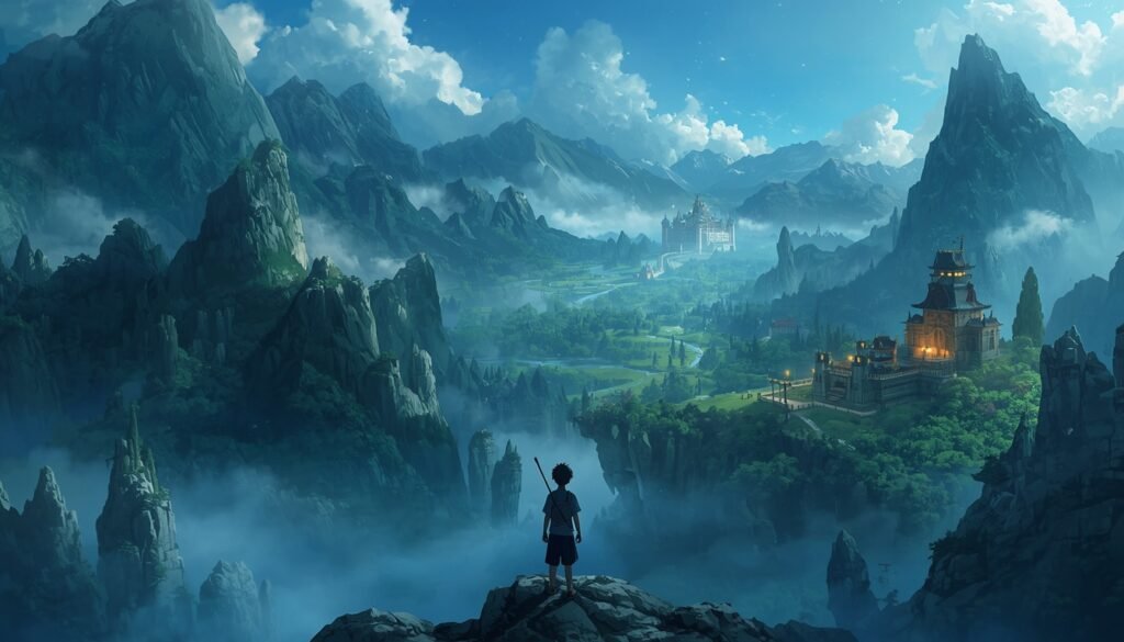 Character entering a magical fantasy world