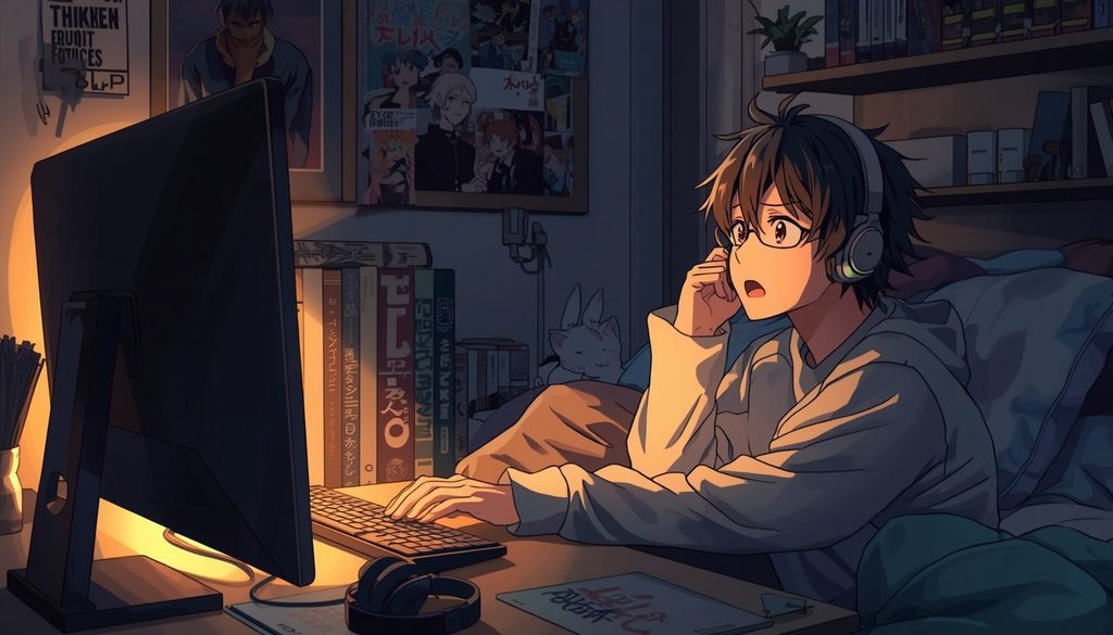 Young adult watching a romantic series at home