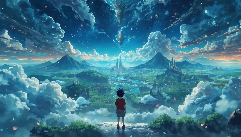 Young viewer discovering a fantastical animated world